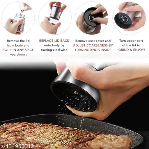 Salt and Pepper Grinders, Adjustable Coarseness, Pepper Mill and Salt Grinders Shaker, Modern Design Refillable Multi-Function (Pack of 1, Multicolor)