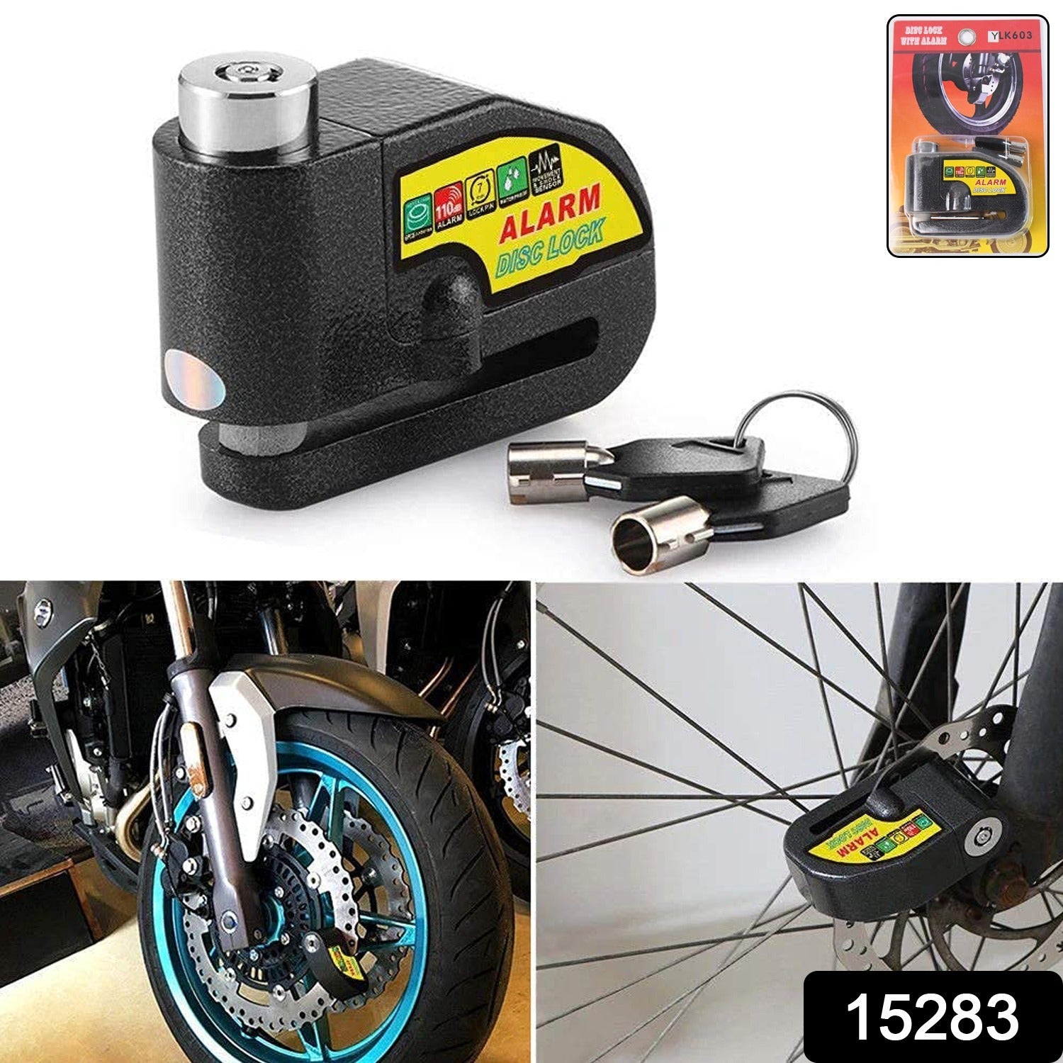 Alarm Disc Lock Motorbike Anti-theft Disc Brake Lock (1 Pc With 2 Key) - Springkart 