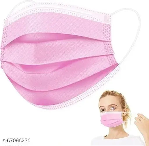 3 Ply Surgical Face Mask with Nose clip and soft ear loops (Pink, Free Size, Pack of 50)