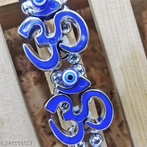 Evil Eye Wall Hanging Crystal Vastu Nazar Suraksha Blue Evil Eye Two Om Silver Beads - Springkart 