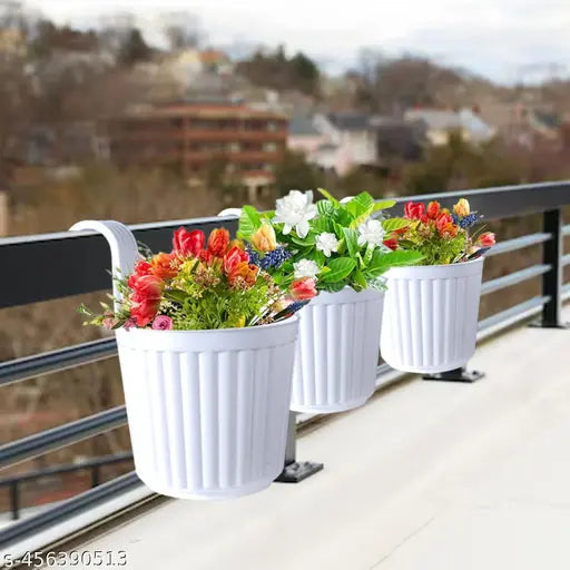 Plastic Hanging planters Pot House Decor, for Balcony Outdoor Decoration | Highly Durable Railing Hook Pots/ Plant Container Set | Plastic Railing flower Pot planter Ghamla Lily Hanging Planters Hanging colorfull Hook Pots for Railing or Balcony | Hanging