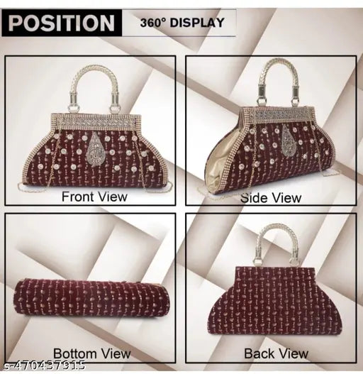 Stylish Fancy Designer Wedding Party Classy Trendy Gold Chain Strap Handcrafted Clutch For Women