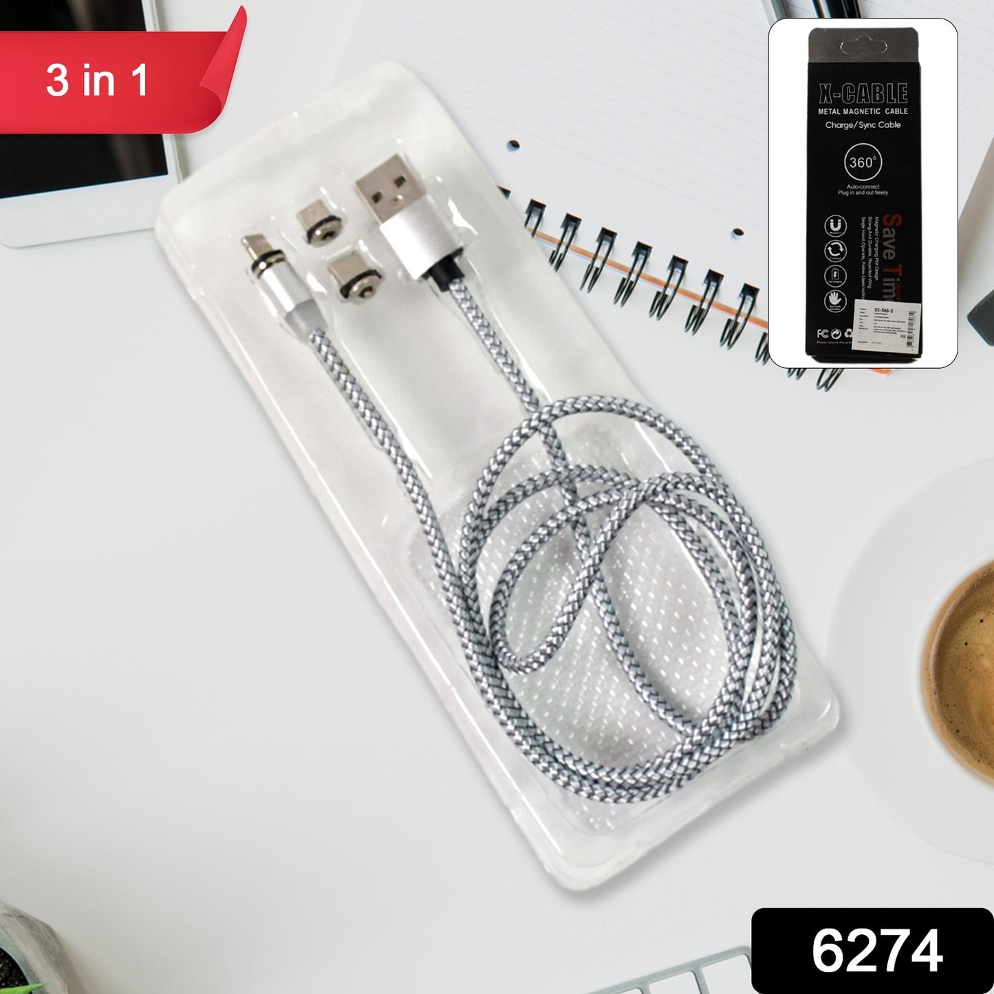3 In 1 Magnetic Multi Charging Cable (1 Pc) - Springkart 