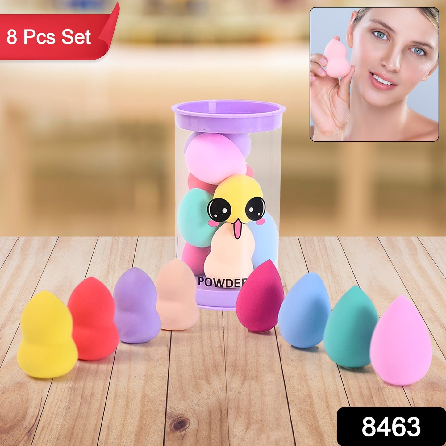 Makeup Beauty Powder Puff (8 Pcs Set With Case Mix Color) - Springkart 
