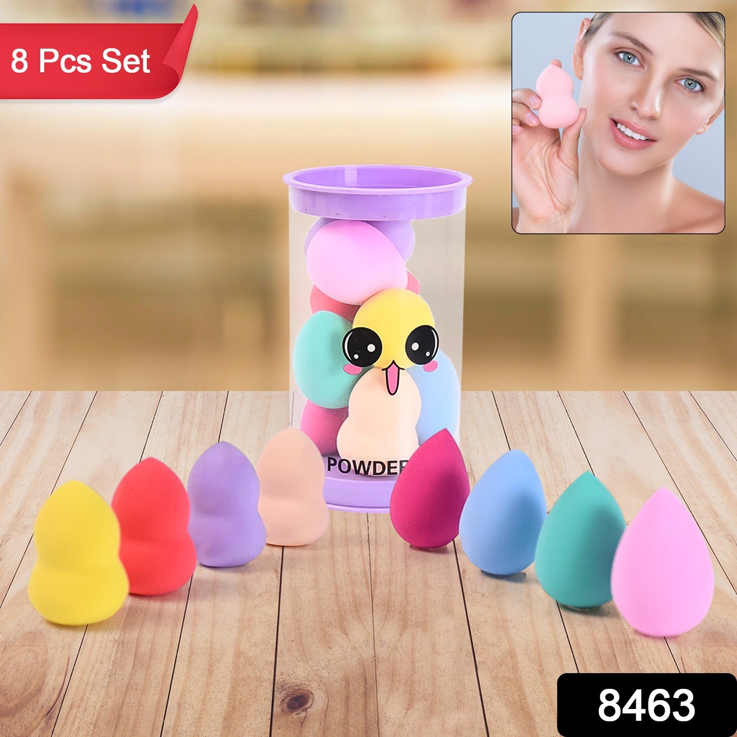 Makeup Beauty Powder Puff (8 Pcs Set With Case Mix Color) - Springkart 
