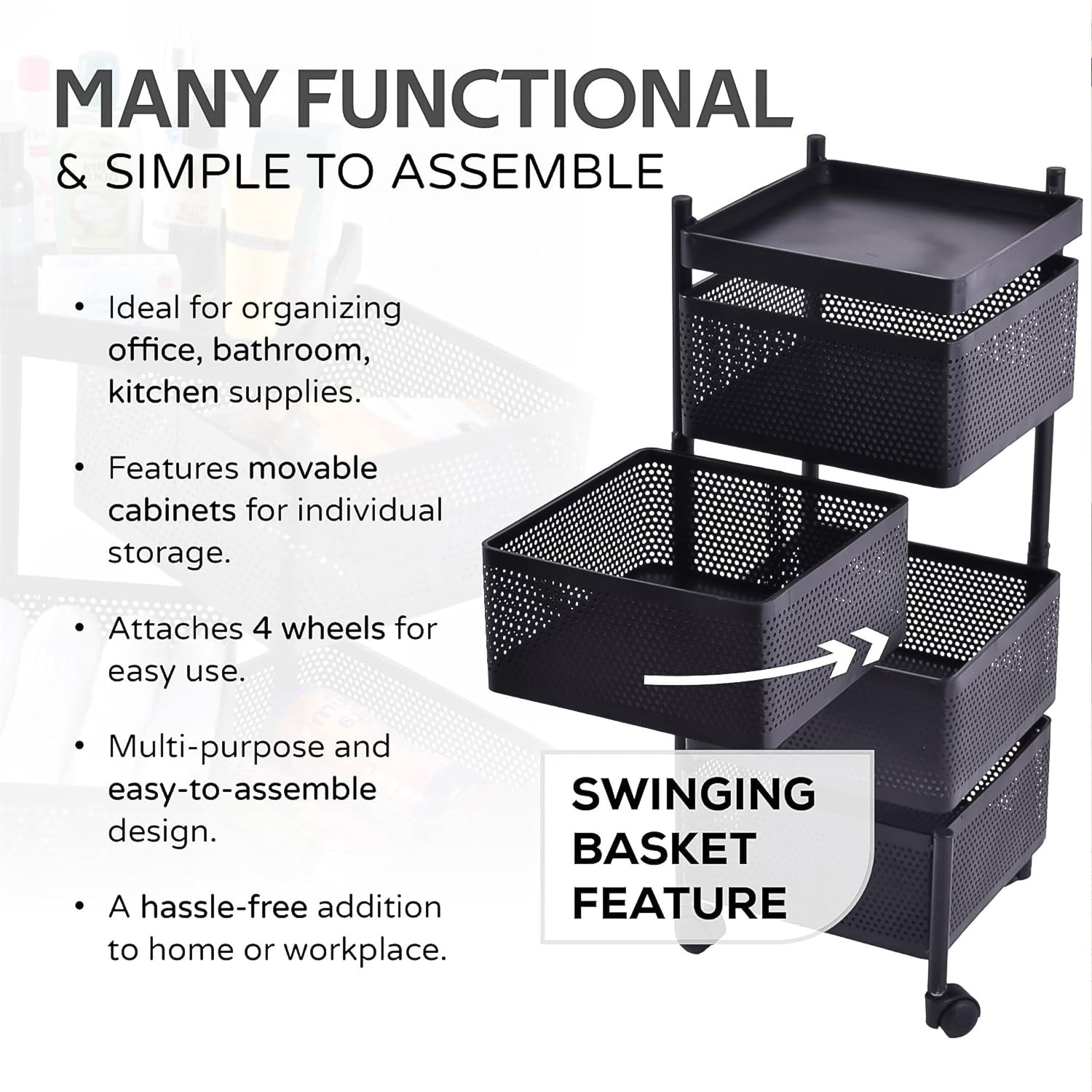 Metal Square High Quality Kitchen Trolley With Wheels (4 Layer 1 Pc) - Springkart 