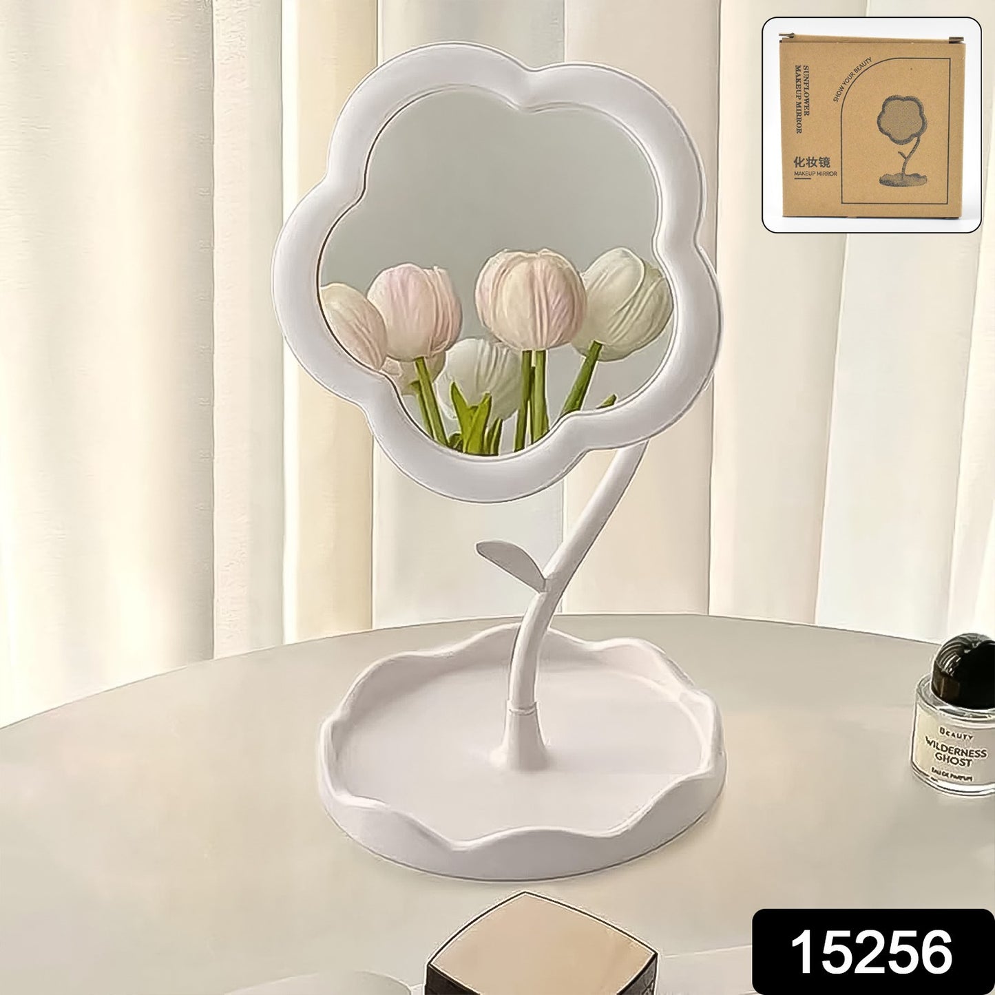 Flower-shaped Makeup Mirror Rotatable Makeup Mirror With Tray Table Vanity - Springkart 