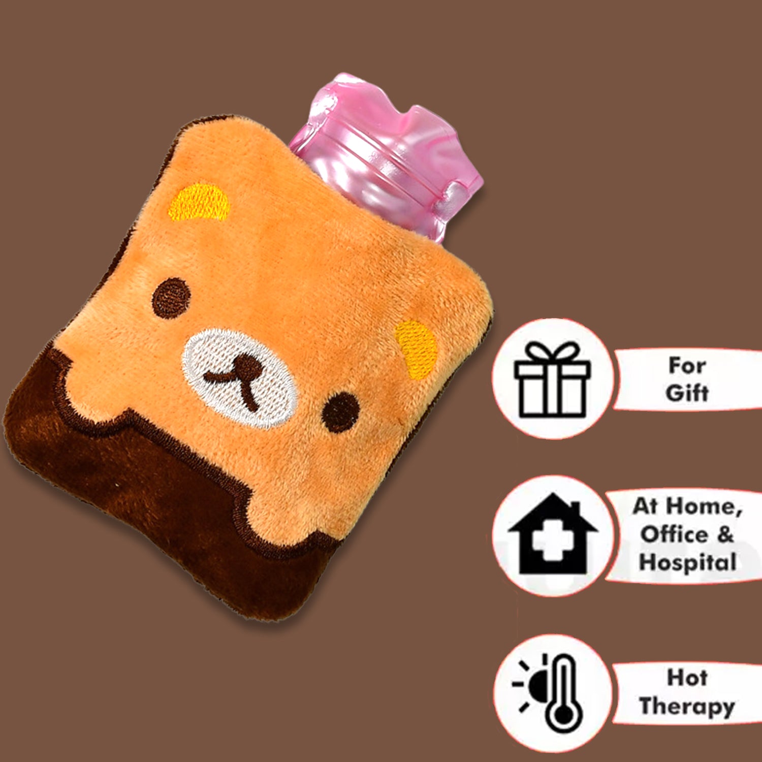 6527 Brown Panda Print Small Hot Water Bag With Cover For Pain Relief Neck Shoulder Pain And Hand Feet Warmer Menstrual Cramps. - Springkart 