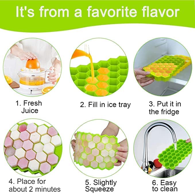 Flexible Silicone Honeycomb Design 37 Cavity Ice Cube Moulds Trays Small Cubes For Whiskey Tray For Fridge (Multicolor)
