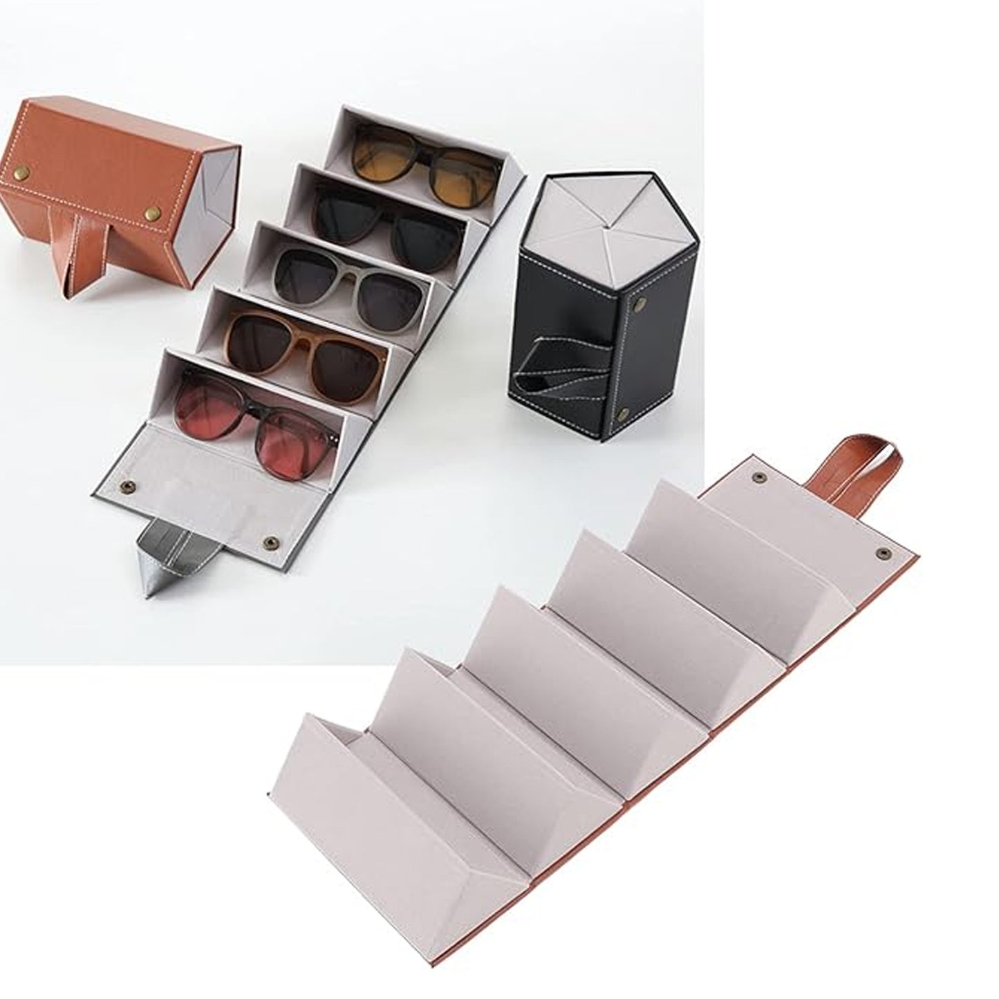 17753 5 Slots Sunglasses Organizer Box Glass Holder Box Spectacle Case Of Sunglasses Specs Case Foldable Travel Glasses Case Storage (1 Pc) - Springkart 