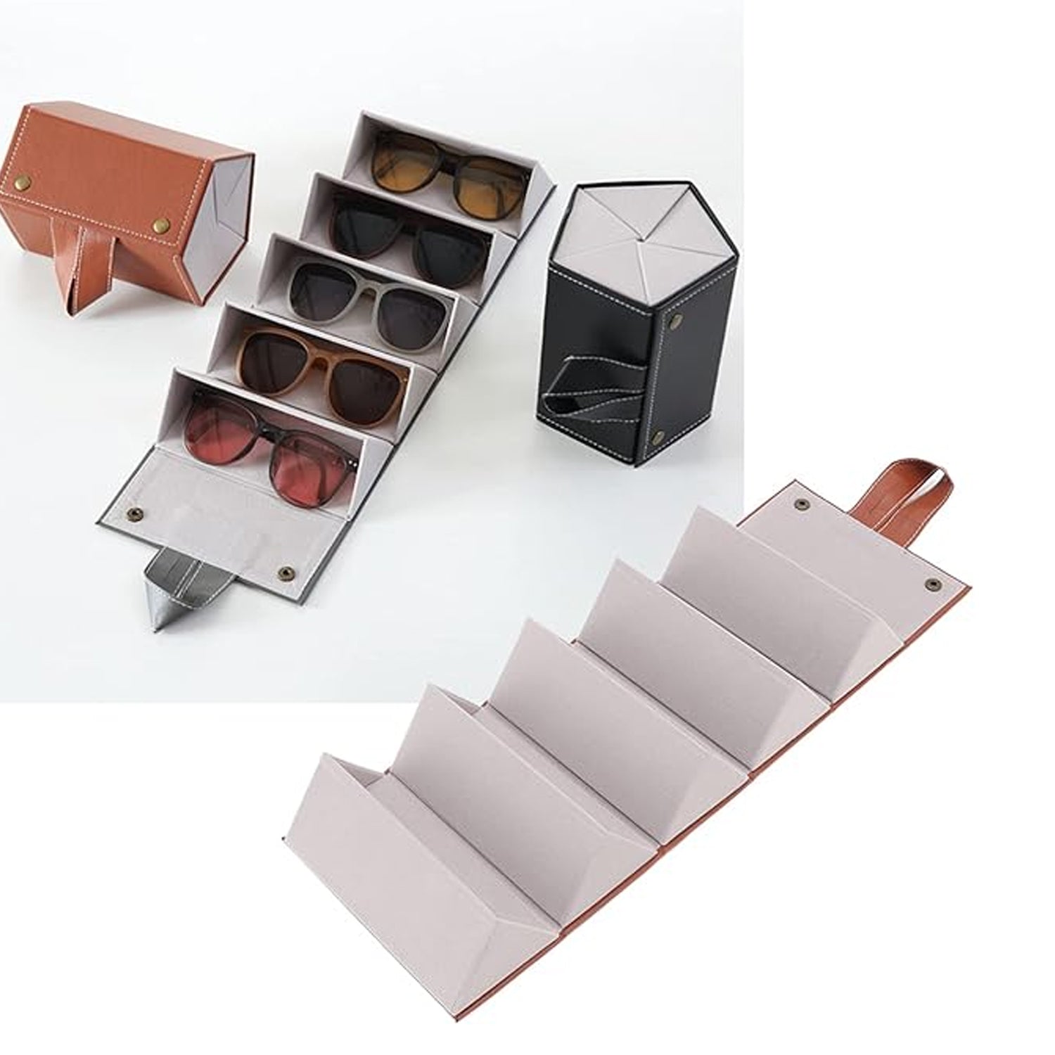 17753 5 Slots Sunglasses Organizer Box Glass Holder Box Spectacle Case Of Sunglasses Specs Case Foldable Travel Glasses Case Storage (1 Pc) - Springkart 