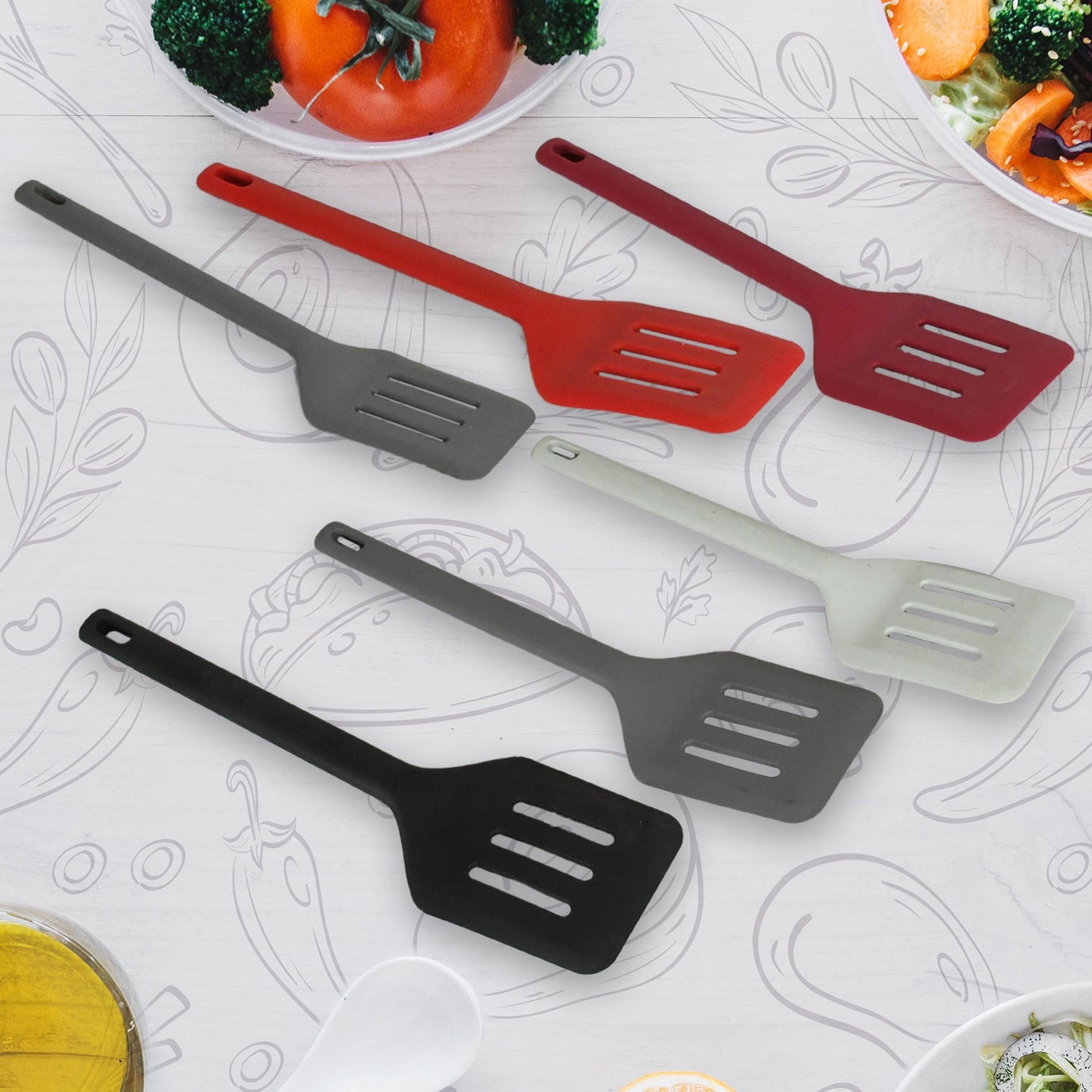 Multipurpose Silicone Spoon, Silicone Basting Spoon Non-Stick Kitchen Utensils Household Gadgets Heat-Resistant Non Stick Spoons Kitchen Cookware Items For Cooking and Baking (6 Pcs Set) - Springkart 