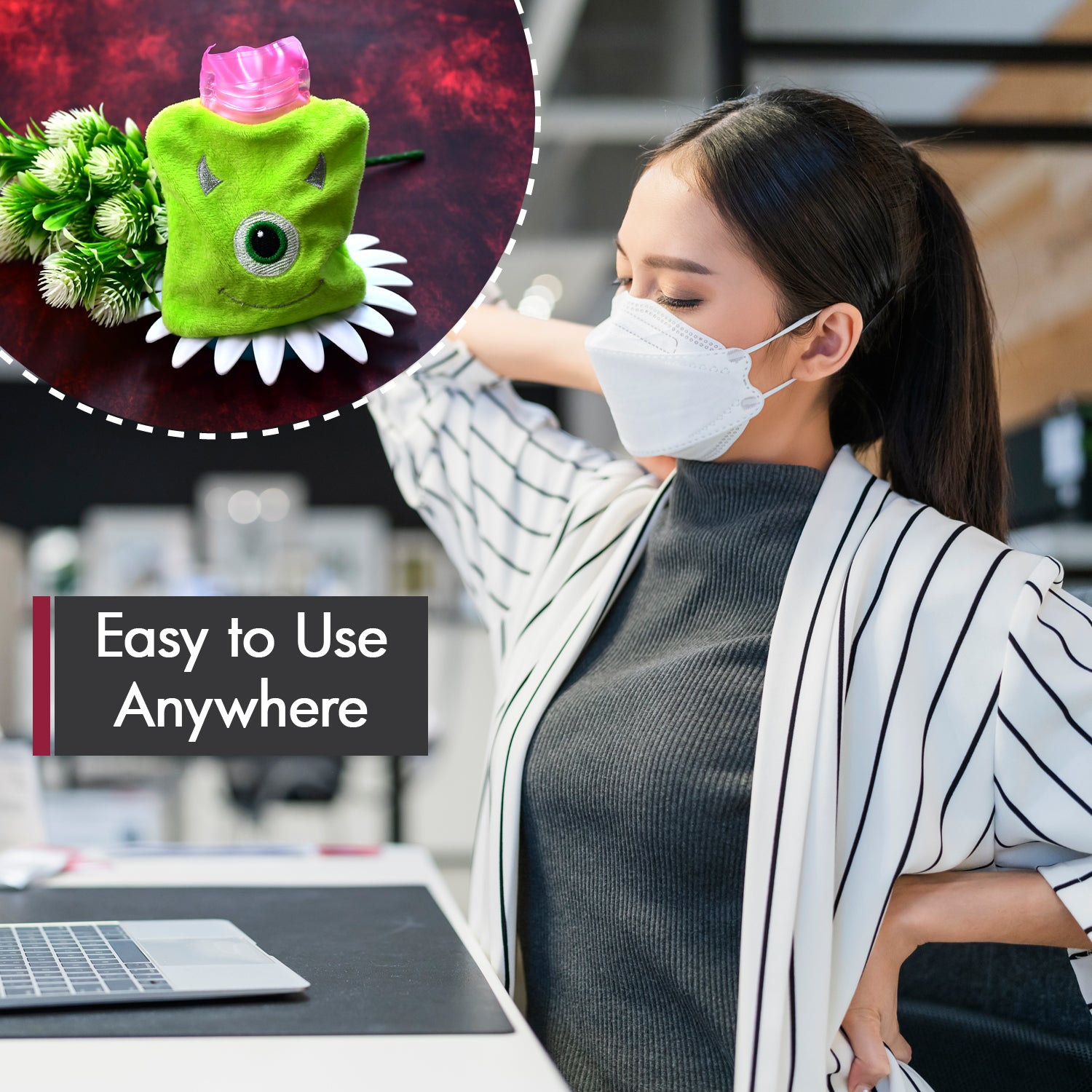 6519 Green One Eye Monster Print Small Hot Water Bag With Cover For Pain Relief Neck Shoulder Pain And Hand Feet Warmer Menstrual Cramps. - Springkart 