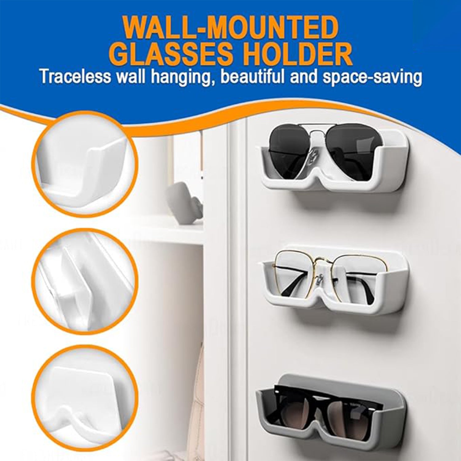 17823 Wall Mount Sunglass Organizer Simple Space Saving Glasses Storage Box Eyewear Stand Holder For Showcase Bedroom Apartment With 2 Pc Double Sided Adhesive Sticker (2 Pcs Set) - Springkart 