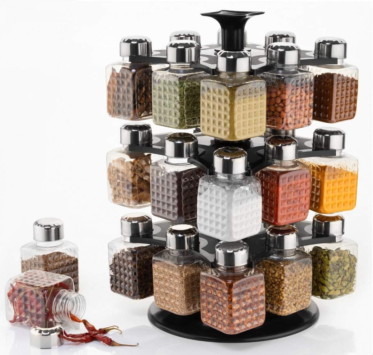 5504 All New Square 24 Bottle Design 360 Degree Revolving Spice Rack Container Condiment Pieces Set Square Small Container - Springkart 