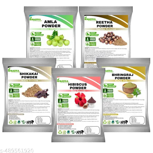 Amla Reetha Shikakai, Bhringraj and Hibiscus Powder for Healthy Hair (Pack of 5, 50g each, Total 250g Pack)