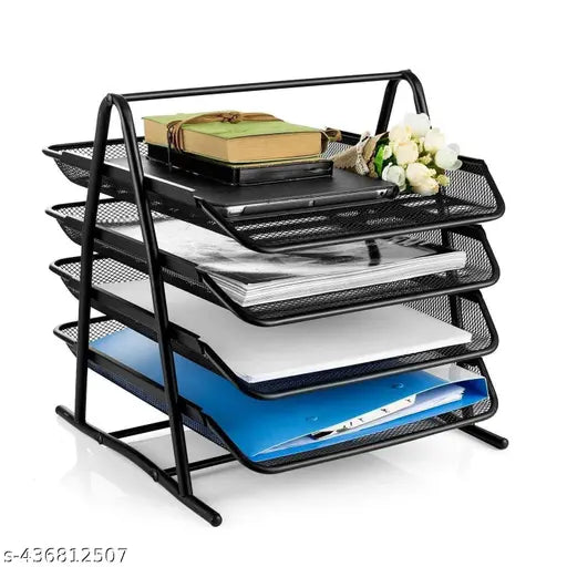 Metal Mesh 4 Trays Desktop Organizer/Rack Storage for Home and Office Accessories Files/Documents/Letters/Magazine/Newspaper Holder