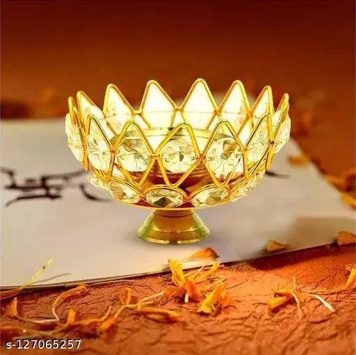 diya / akhand diya / crystal lamp / crystal diya/diamond crystal diya Brass Table Diya (Height: 3 inch)