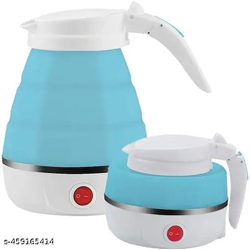 Travel Folding Electric Kettle, Fast Boiling, Beautiful Design-Silicone Foldable Kettle (White, Blue) - 600 Watt