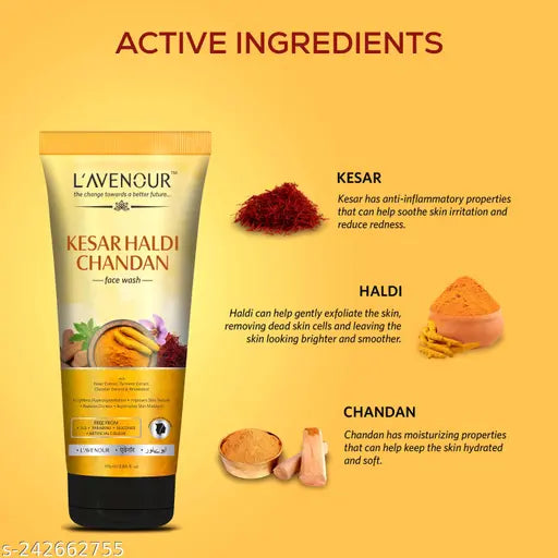 L'avenour Kesar Haldi Chandan Face Wash For Men & Women Skin Moisture 115ml (Pack of 2)