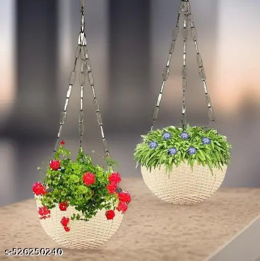 GREEN POT SHOP - Euro Hanging Planters - 2 Pcs (White) | Decorative Hanging Pots for House Plants | Hanging Pots for Home & Balcony Garden | Hooked Hanging Pots for Home Garden