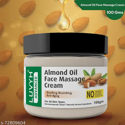 Almond Oil Face Massage Cream (100g) for Skin Hydrating, Soothing Light Weight Formula, Helps Delay Signs of Ageing