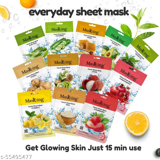 MasKing Beauty face mask pack of Pomegranate, Kiwi, Avocado, Potato & Rice, 100ml (Combo Of 5)