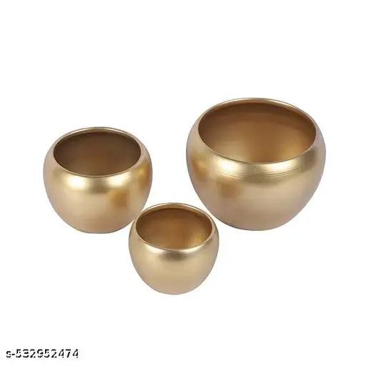 ELIVOR Set of 3 Metal Golden Indoor Outdoor Decorative Planter Flower Pot