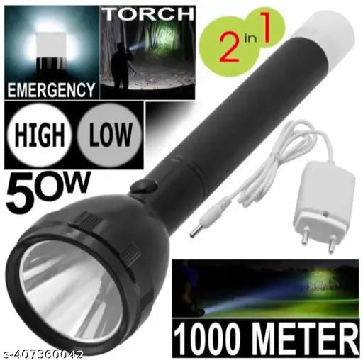 FLASHLIGHT MINI  9050 Torch Light Long Range Led 2 in 1 Long Distance Torch Up to 1 Km high  & Cob Light Torch ABS Body Torch (Black, 27 cm, Rechargeable)