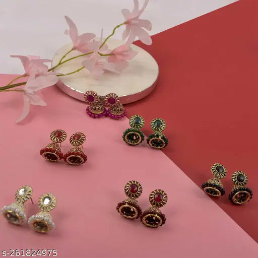 Combo of 6 Pair Colorful Small Jhumki Earrings