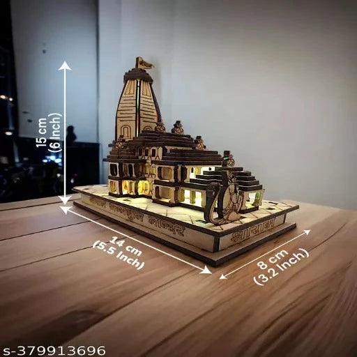 Shri Ram Ayodhya 3D Ram Mandir Wooden Model (With LED)(6 Inch)(15 cm) - Springkart 