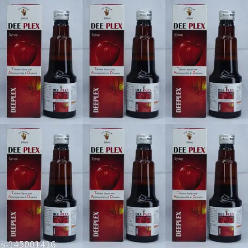 DEE INDIA HERBALS Dee Plex Tribulus Syrup With Ashwagandha & Draksha Tonic ( Weight : 200 ml) Pack Of 6
