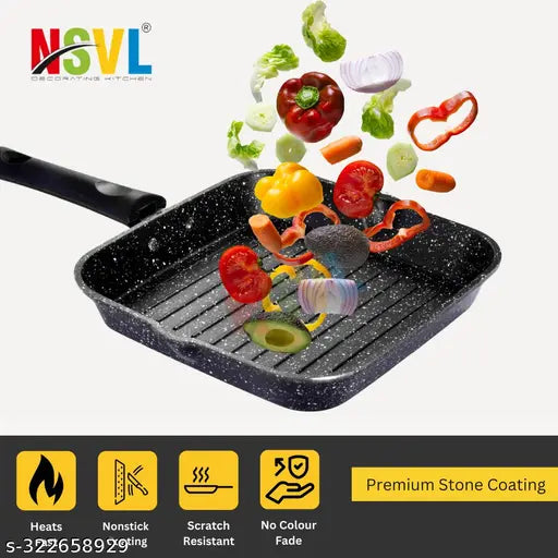 NSVL Non Stick Grill Pan & Mini Uttapam Pan Tawa Aluminum Multi Snack Maker / 2 pc Combo