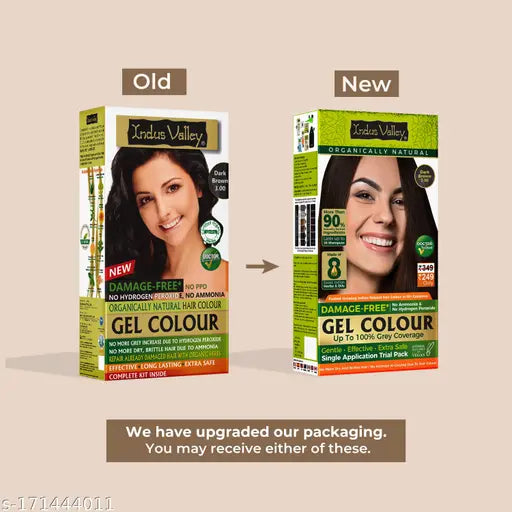 Indus valley Damage Free Natural Gel Hair Colour for Women | Ammonia & PPD Free Organic Hair Colour with 100% Grey Coverage, Long Lasting Conditioning Hair Color |Dark Brown- Trial Pack 60ml+5g