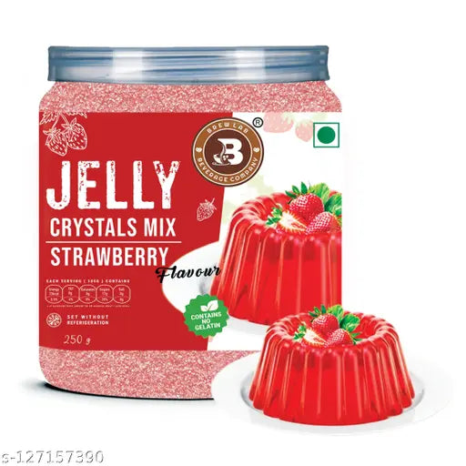 Brew Lab Jelly Crystals Mix Powder For Making Jelly - Strawberry Flavor | Easy To Make | Ready To Eat | No Gelatin - 250 Gm