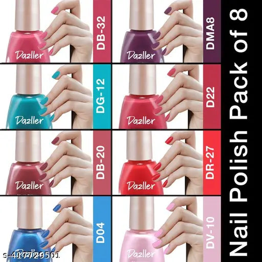 Dazller Quick Dry Long Lasting Nail Polish Pack of 8 Multicolor Combo