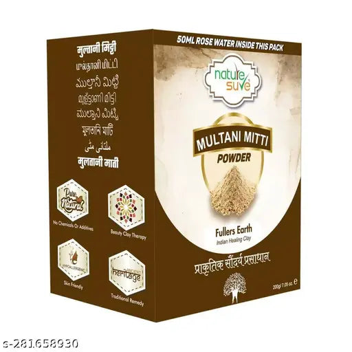 Nature Sure Multani Mitti Powder 200g with Rose Water 50ml - 1 Pack - Springkart 