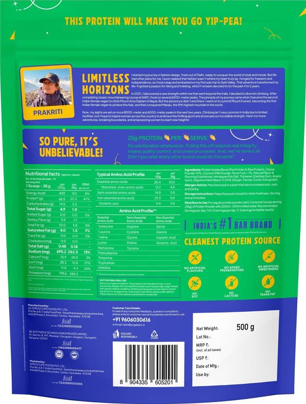 Yogabar Protien powder plant based Chocolate flavour 500g Plant-Based Protein (500 g, Chocolate)