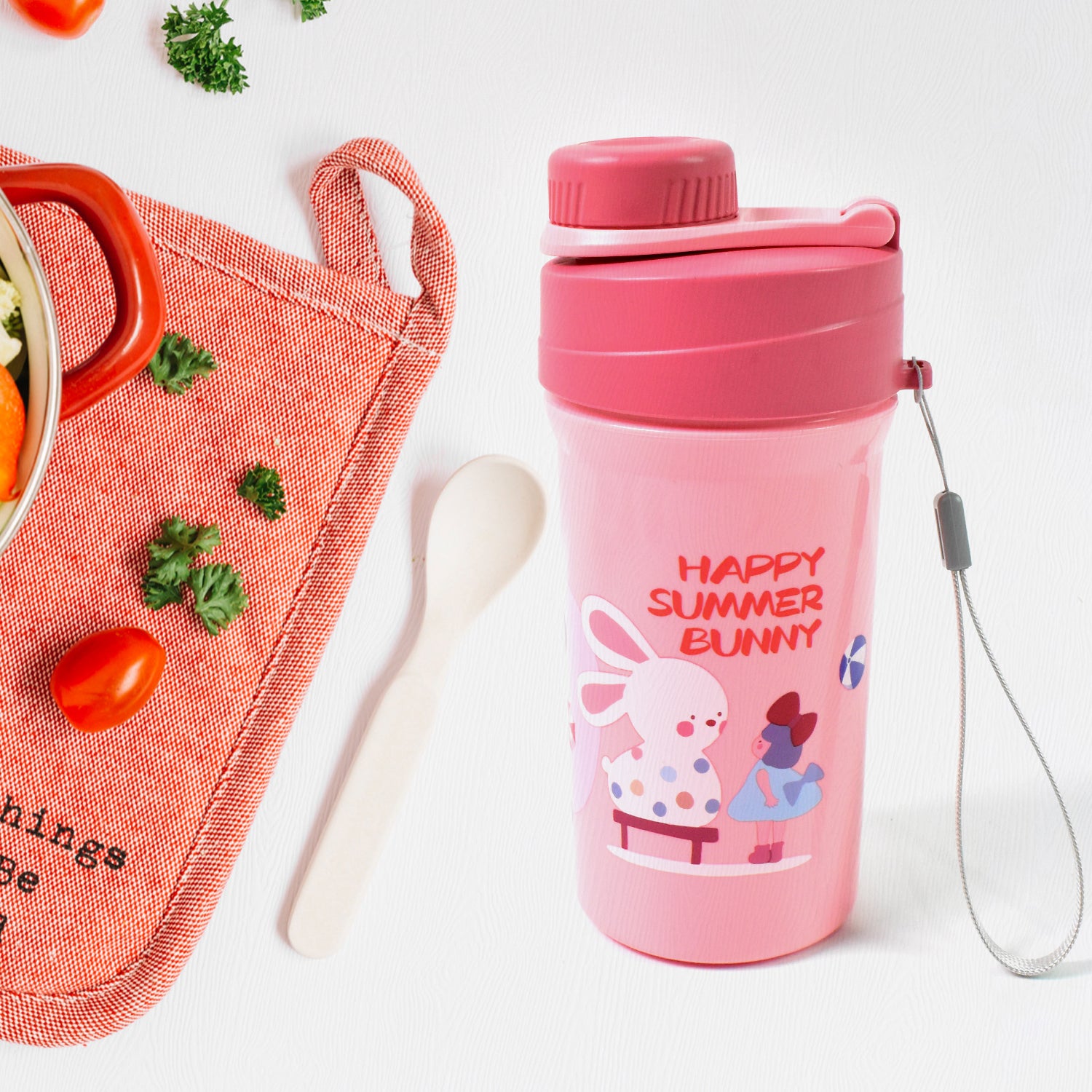 Plastic Lunch Box Leak Proof 2 Compartment With Bottle And Fork (1 Set Mix Color) - Springkart 