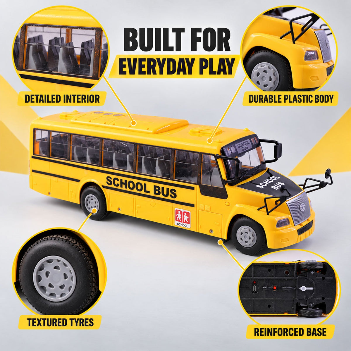 Rechargeable Remote Control School Bus Toy With Lights And Music (1 Set)