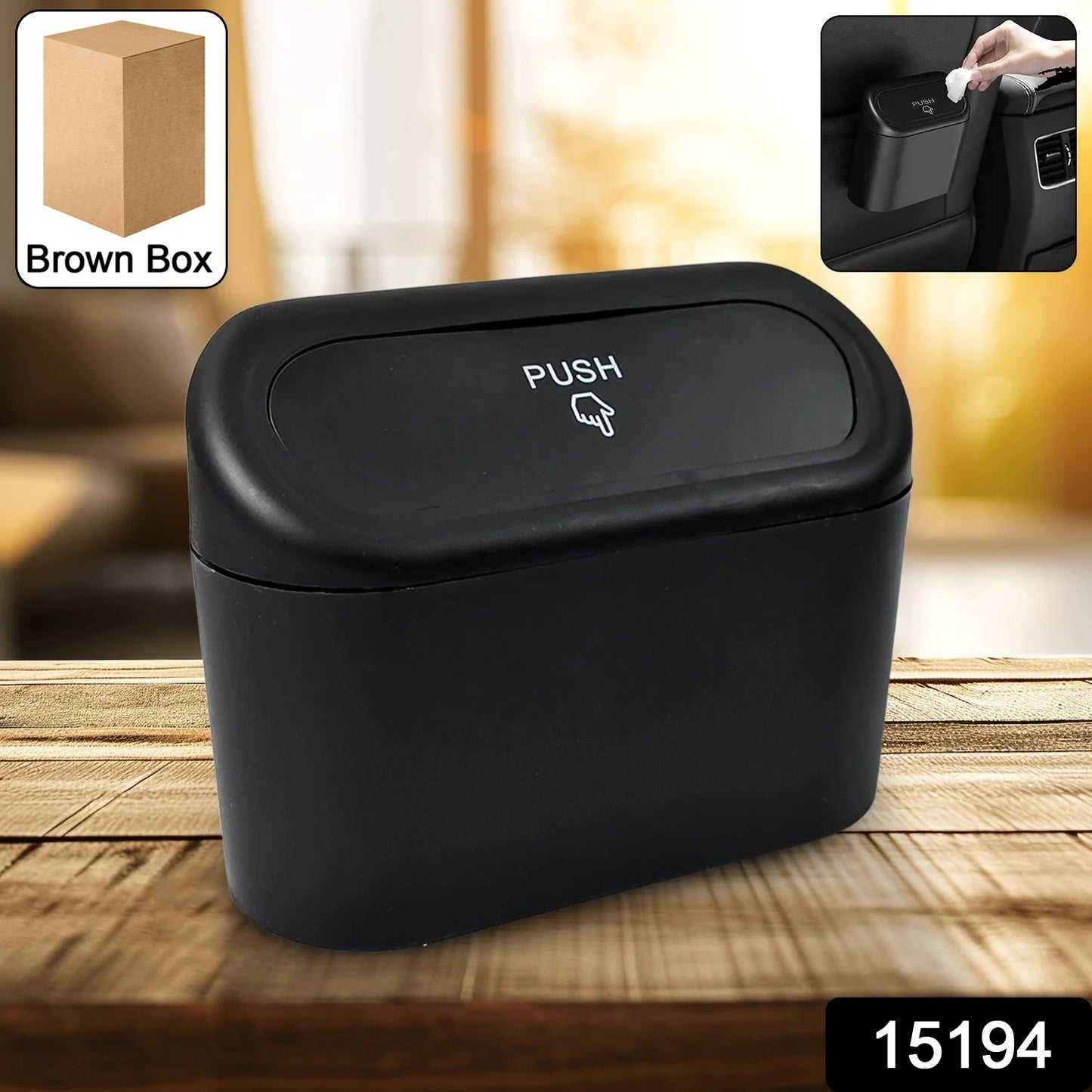 Plastic Mini Car Trash Can Bin With Lid (1 Pc With Brown Box) - Springkart 