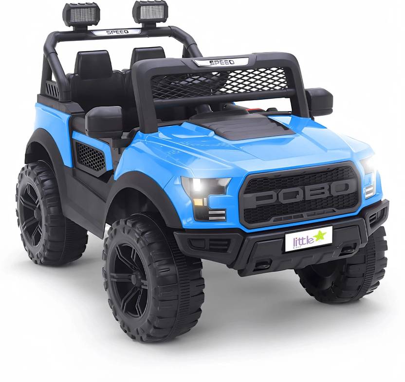 LITTLE RIDES Pobo 12v Battery Operated Jeep for Kids, with Light & Music Big Jeep Jeep Battery Operated Ride On  (Blue)