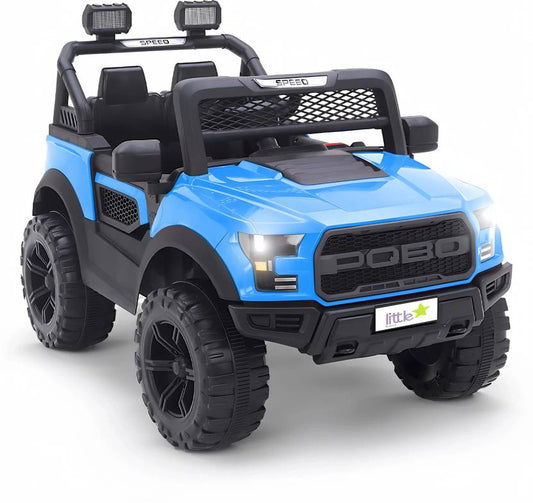 LITTLE RIDES Pobo 12v Battery Operated Jeep for Kids, with Light & Music Big Jeep Jeep Battery Operated Ride On  (Blue)
