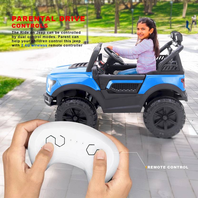 LITTLE RIDES Pobo 12v Battery Operated Jeep for Kids, with Light & Music Big Jeep Jeep Battery Operated Ride On  (Blue)
