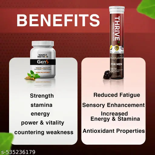 COMBO PACK GENS Capsule(10 CAPSULE)"  Thrive (20tab) for Men’s Health – Ayurvedic & Fast-Acting Formula