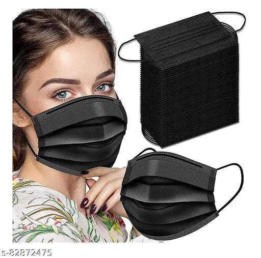 3 Ply Disposable Surgical Face Masks with Nose Clip | Use & Throw Black Mask - PACK OF 50