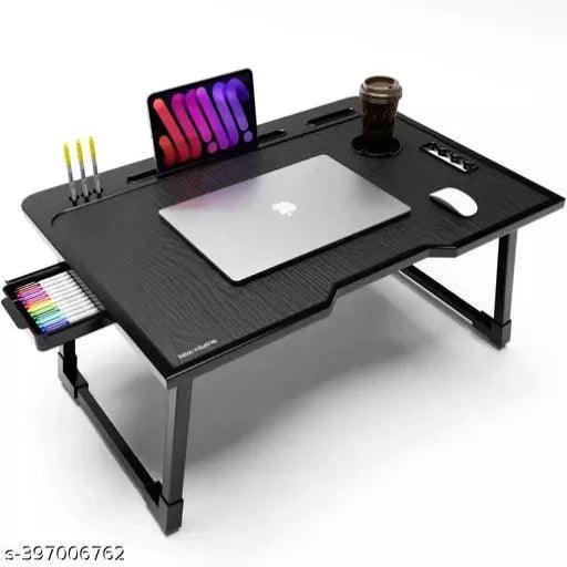 Foldable Wooden Mini Laptop Table for Bed, Study Table with Drawer, Tablet/Mobile Holder for Kids & Adults