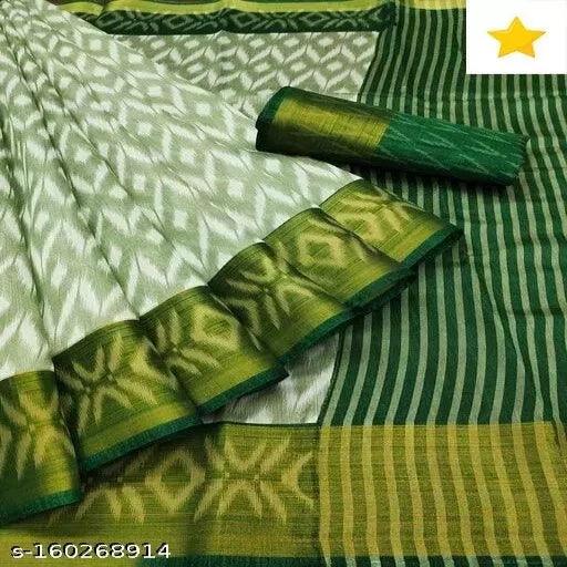 Cotton Green Saree With Blouse - Springkart 