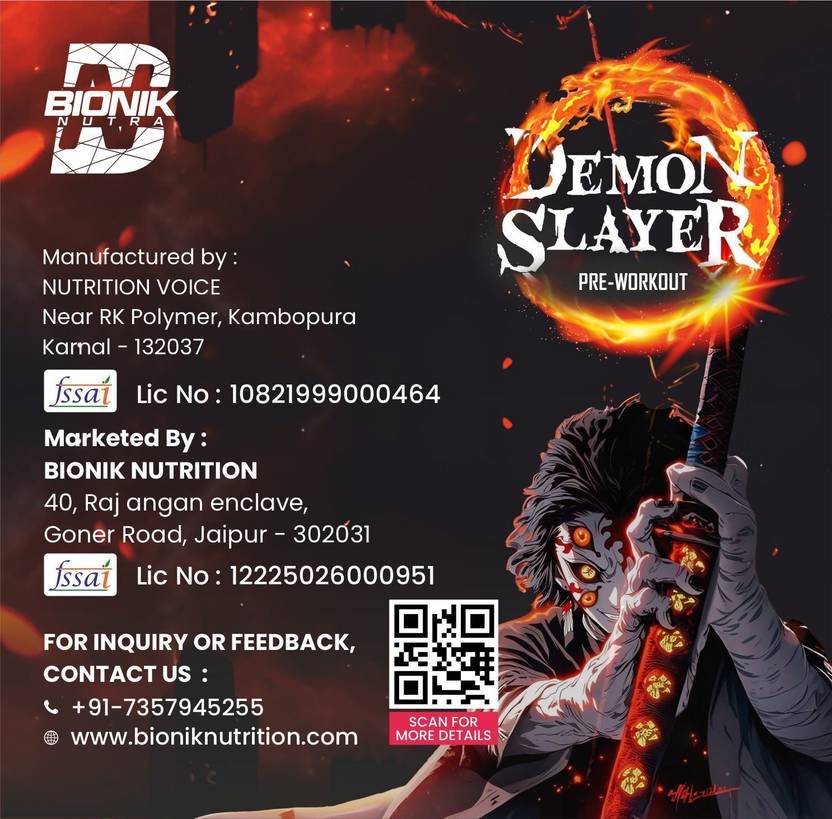 BIONIK NUTRITION Demon Slayer Pre-Workout | Extreme Energy, Pump & Focus, 2100mg Beta-Alanine Pre Workout (180 g, Sex on the Beach)