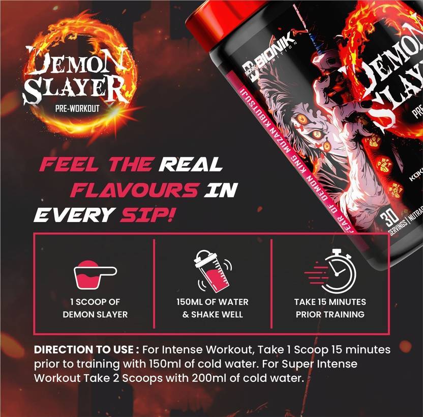 BIONIK NUTRITION Demon Slayer Pre-Workout | Extreme Energy, Pump & Focus, 2100mg Beta-Alanine Pre Workout (180 g, Sex on the Beach)